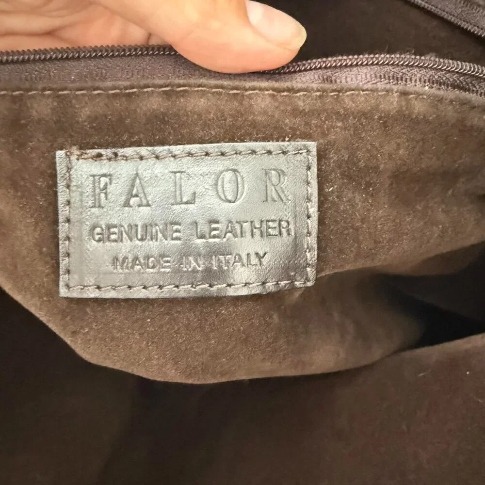 Falor Made In Italy Genuine Leather Tote | Embossed Floral Design